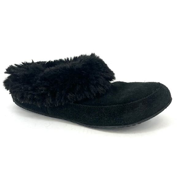 Sorel Women's 7 Go Coffee Run Black Sheepskin Shearling indoor Outdoor Slipper - Picture 1 of 8